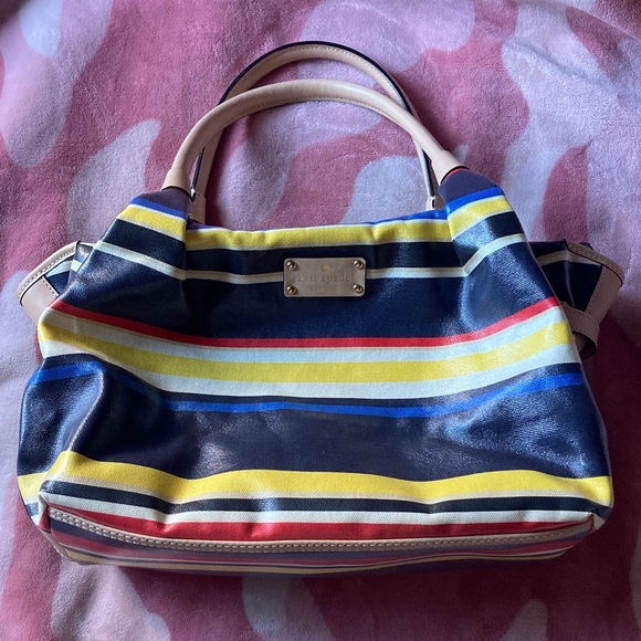 kate spade Handbags - Kate Spade Striped Satchel in Yellow, Blue, and Red